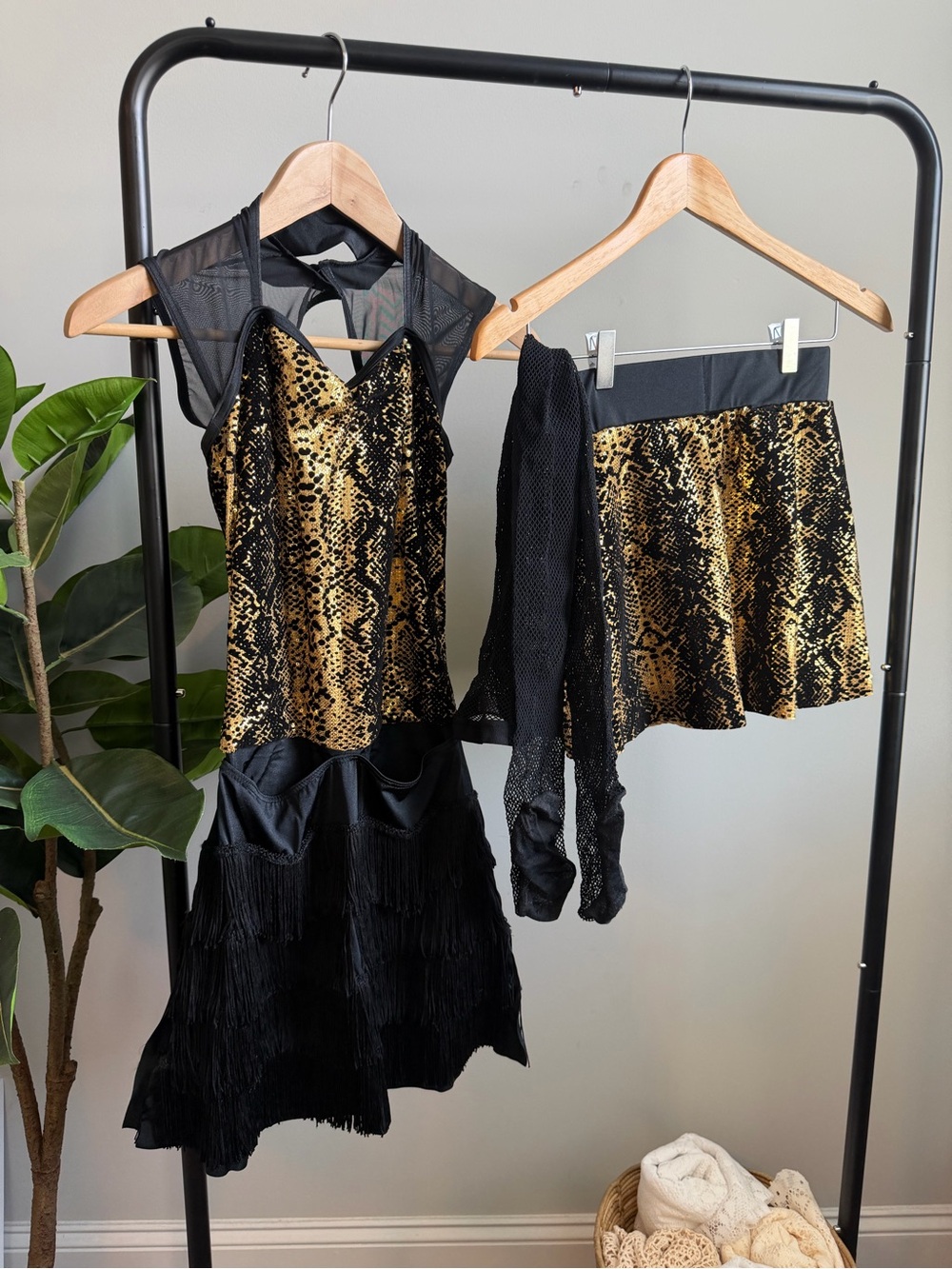 Weissman Black and Gold Snakeprint Dance Set